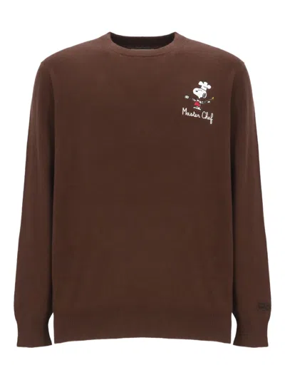 Mc2 Saint Barth X Peanuts Snoopy Embroidered Crew-neck Sweater In Brown
