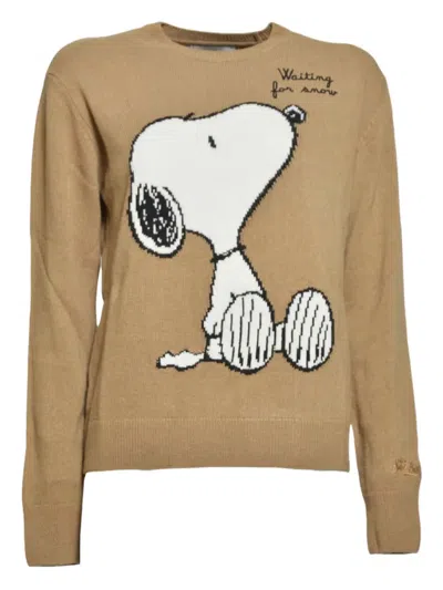 Mc2 Saint Barth X Peanuts Special Edition Cartoon Intarsia Sweater In Brown