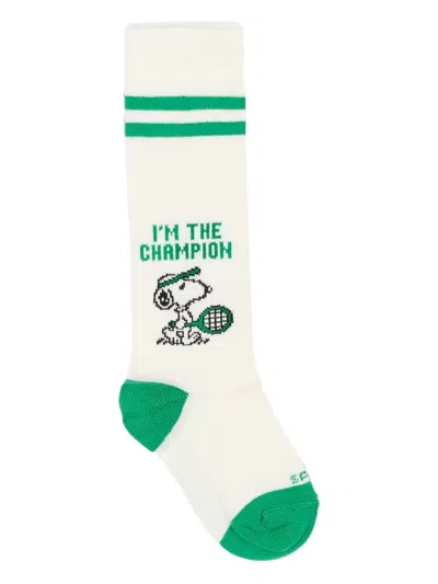 Mc2 Saint Barth Kids' X Peanuts Tennis Snoopy Striped Socks In Green