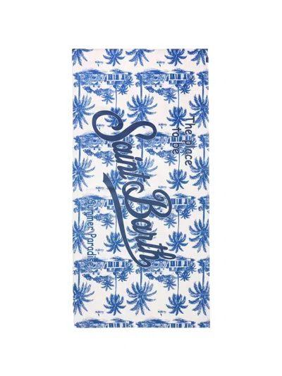 Mc2 Saint Barth X Rickdick Aidan Beach Towel With Toile De Jouy Print And Logo Special Edition In Blue