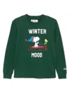 Mc2 Saint Barth Luton Green Long-sleeve T-shirt With Snoopy Winter Mood Print In Wool Blend Boy In Green