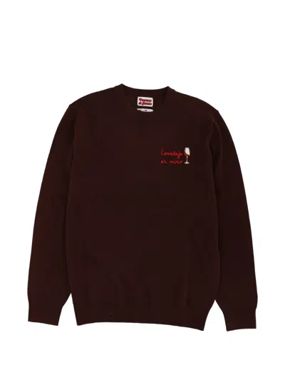 Mc2 Saint Barth Sweater Crew Neck Embroidery Ribbed Cuffs Hem In Brown
