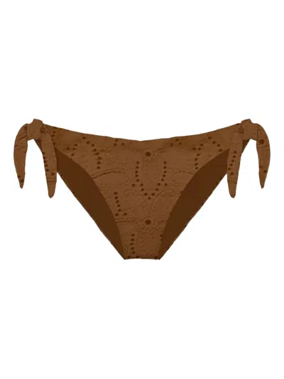 Mc2 Saint Barth Yali Eyelet-detail Tie-side Bikini Bottoms In Brown