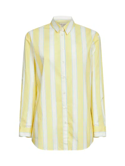 Mc2 Saint Barth Yellow And Cream Striped Poplin Embroidered Brigitte Shirt