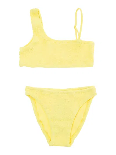 Mc2 Saint Barth Kids' Yellow One-shoulder Two Piece Bikini In Stretch Polyamide Girl