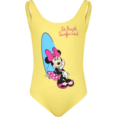 Mc2 Saint Barth Kids' Yellow Swimsuit For Girl With Minnie