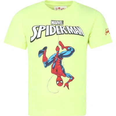 Mc2 Saint Barth Kids' Yellow T-shirt For Boy With Spiderman Print