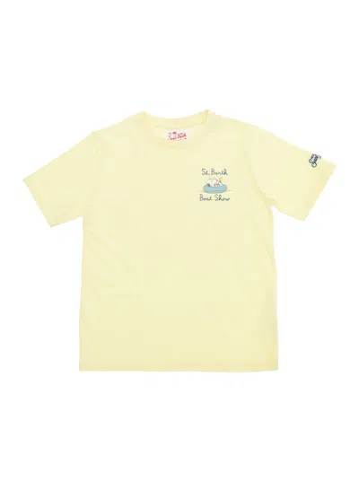 Mc2 Saint Barth Kids' Yellow T-shirt With Snoopy Boat Print In Jersey Baby