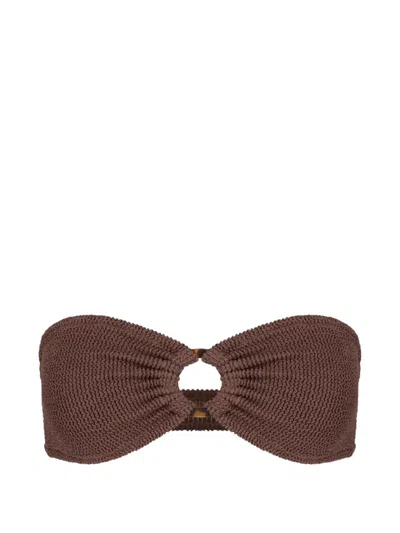 Mc2 Saint Barth Crinkle-effect Ring-detail Bikini Top In Brown