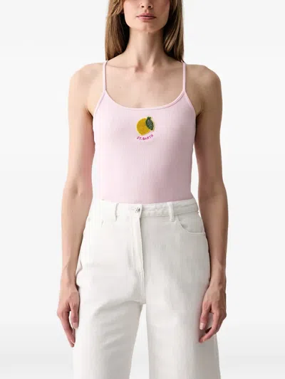 Mc2 Saint Barth Zaira Bead-embellished Ribbed Top In Pink