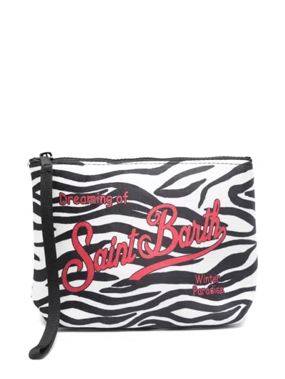 Mc2 Saint Barth Zebra Print Clutch With Logo In White