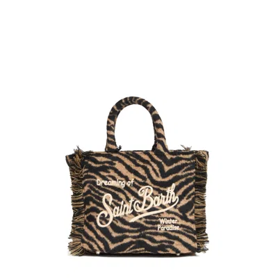 Mc2 Saint Barth Zebra-print Mini Felt Vanity Bag In Brown