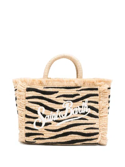 Mc2 Saint Barth Zebra-print Frayed Shoulder Bag In Neutral