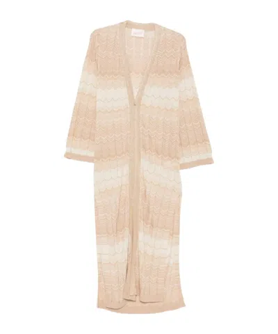 Mc2 Saint Barth Chevron Knit Open-front Cardigan With Gradient Pattern In Neutral