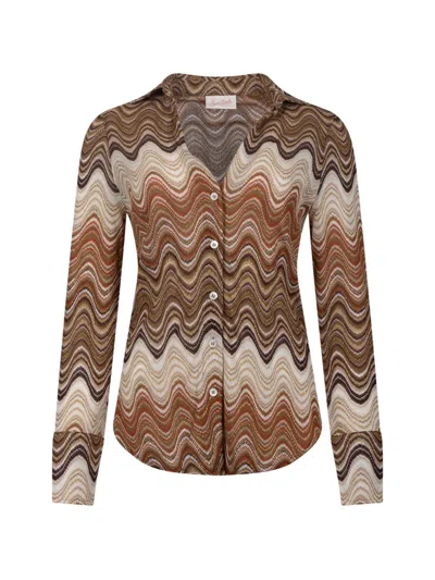 Mc2 Saint Barth Zigzag-knit Long-sleeve Shirt In Brown