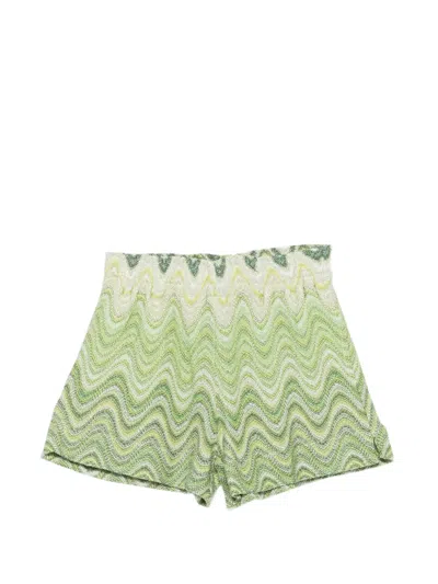 Mc2 Saint Barth Kids' Zigzag-knit Shorts In Green