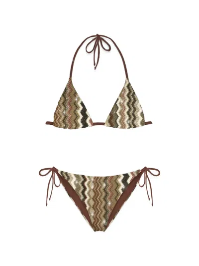 Mc2 Saint Barth Zigzag-stripe Bikini In Neutral