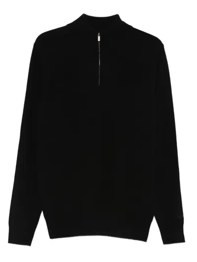 Mc2 Saint Barth Zip Mock-neck Sweater In Black