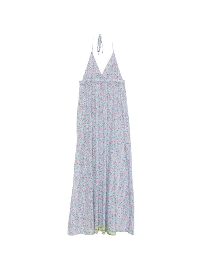 Mc2 Saint Barth Zucky Floral-print Halterneck Maxi Dress In Blue