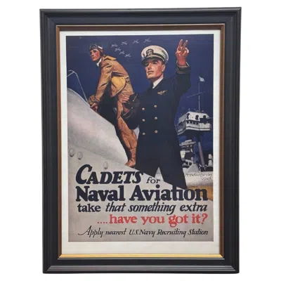 Pre-owned Mcclelland Barclay 2 Cadets For Naval Aviation Vintage Wwii Us Navy Recruiting Poster By M. Barclay In Blue