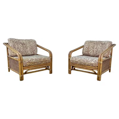 Pre-owned Mcguire 1960s Rattan Wicker  Reclined Club Chairs, Set Of 2 In Brown
