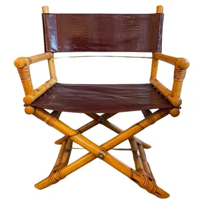 Pre-owned Mcguire 1960s Ryda Levi  Director's Chair In Wood, Leather, And Brass In Brown