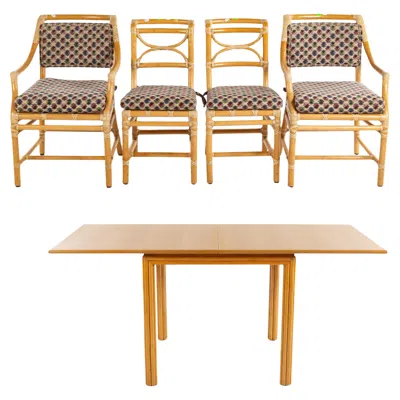 Pre-owned Mcguire 1970  Rattan Games Flip Top Extension Dining Table And Four Chairs In Sand