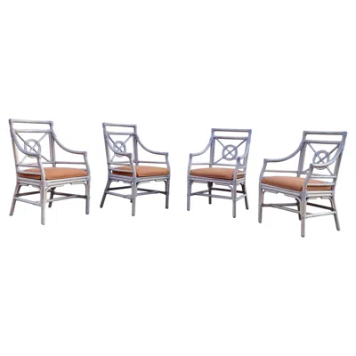 Pre-owned Mcguire 1970s,  Target Style Rattan Dining Side Armchairs, Set Of 4 In Gray
