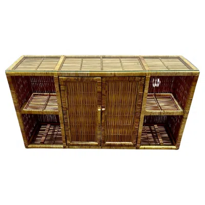 Pre-owned Mcguire 1970s Rattan Mcm Glass Top Sideboard Console Table In Brown