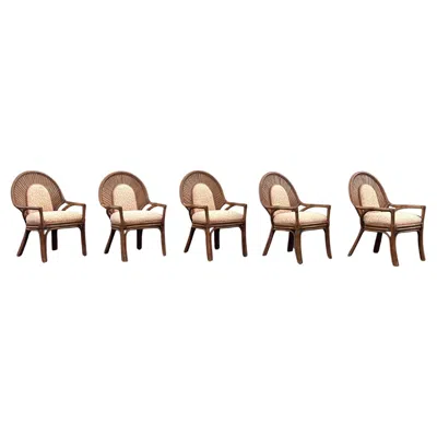 Pre-owned Mcguire 1970s Rattan Peacock Fan Back Leopard Print Dining Chairs, Set Of 5 In Sand
