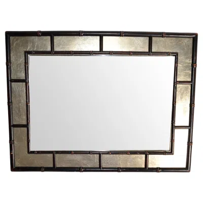 Pre-owned Mcguire 1970s Rectangle Silver And Brown Faux Bamboo Wood Wall Mirror Mid-century Modern