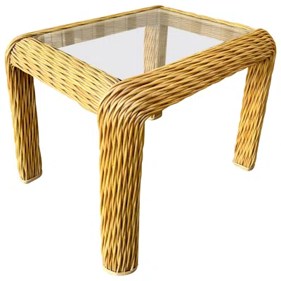 Pre-owned Mcguire 1980s Coastal Style Braided Pencil Reed Rattan Side Table In Sand