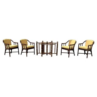 Pre-owned Mcguire 1980s  Rattan Barrel Cane Back Dining Chairs And Table, Set Of 5 In Sand