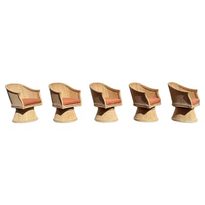 Pre-owned Mcguire 1980s  Rocking Rattan Stacked Swivel Tulip Chairs, Set Of 5 In Sand