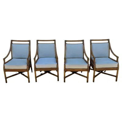 Pre-owned Mcguire 1980s  Style Target Back Stacked Rattan Dining Chairs, Set Of 4 In Gray