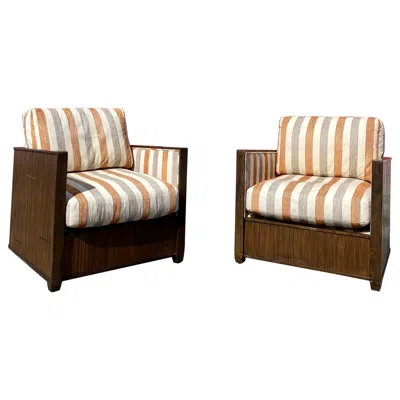 Pre-owned Mcguire 1990s  Art Deco Style Wood Case Club Chairs, Set Of 2 In Brown
