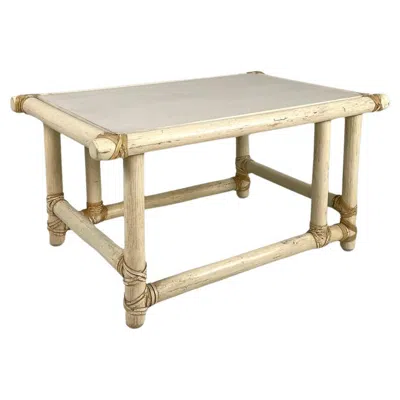 Pre-owned Mcguire American Mid-century Modern Rattan And White Wood Coffee Table By , 1960s