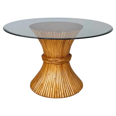Pre-owned Mcguire American Modern Bamboo And Glass Round Dining Table By , 1970s In Brown