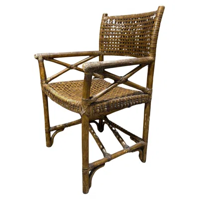 Pre-owned Mcguire Antalya Directors Arm Chair Rattan Laced Rawhide Woven Leather In Brown