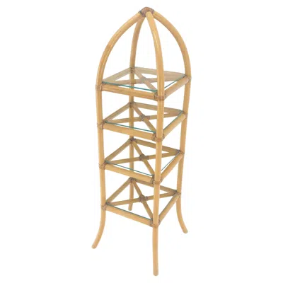 Pre-owned Mcguire Bamboo & Leather Figural 13" Square Profile Dome Shape Etagere Mint In Sand
