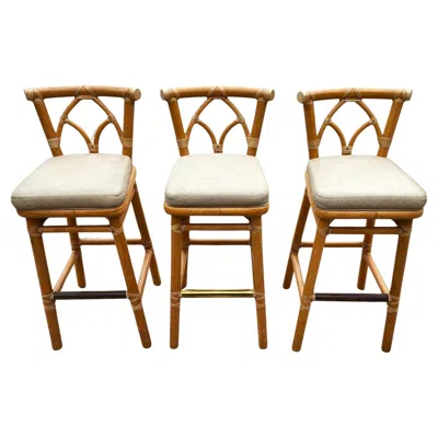 Pre-owned Mcguire Bamboo Bar Stools With Leather Seats, 1970s Bohemian Style In Brown