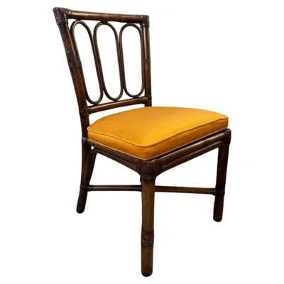 Pre-owned Mcguire , Bamboo Set Of 4 Chairs With Orange Cushions