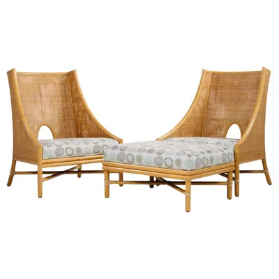 Pre-owned Mcguire Barbara Barry For  Caned Lounge Chairs - Pair And Ottoman In Brown