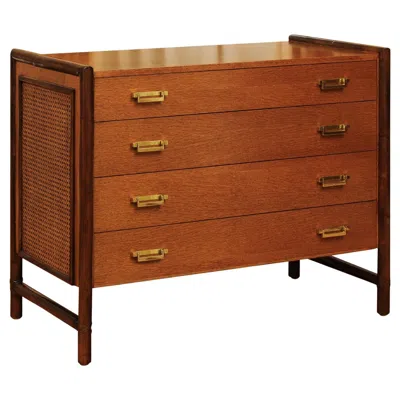 Pre-owned Mcguire Beautiful Oak, Rattan And Cane Commode By , Circa 1970- Pair Available In Brown