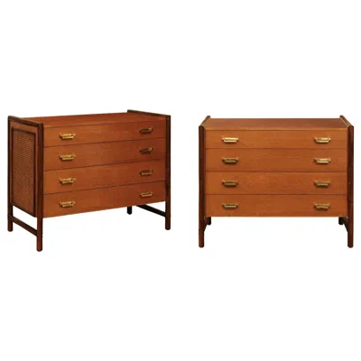 Pre-owned Mcguire Beautiful Pair Of Oak, Rattan And Cane Campaign Commodes By , Circa 1970 In Brown