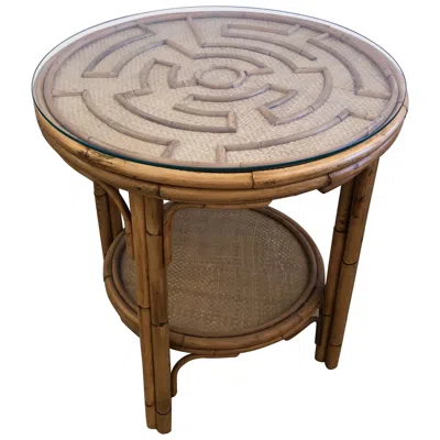 Pre-owned Mcguire Beautiful Round Rattan & Bamboo Side Table In The Style Of  In Brown