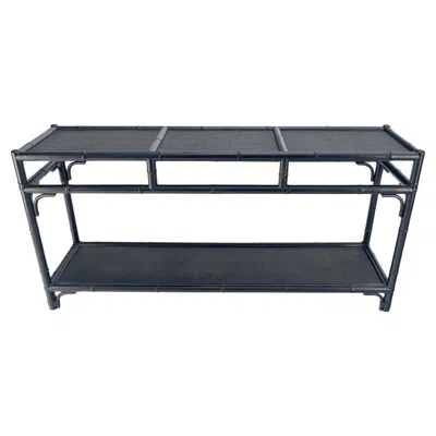 Pre-owned Mcguire Black Lacquer Bamboo Rattan 60" Long Console Sofa Table Bloomingdale's Mint!