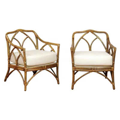 Pre-owned Mcguire Chic Restored Pair Modern Cathedral Back Loungers By , Circa 1975 In Sand