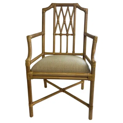 Pre-owned Mcguire Classic  Bamboo Armchair With Upholstered Seat In Brown