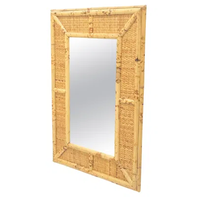 Pre-owned Mcguire Compact Rectangle Bamboo Frame Decorative Mid Century Modern C1970s Wall Mirror In Orange